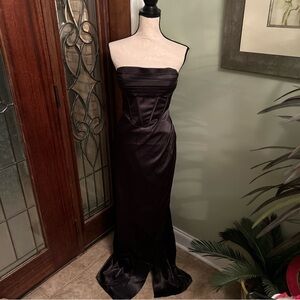 Fashion Nova Strapless Black Satin Gown